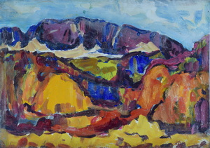 Werkverzeichnis Nr. 399, um 1968, Benediktenwand, Acryl auf Karton, 40,1 x 56,8 cm