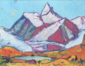 Werkverzeichnis Nr. 424, um 1968, Weisshorn vom Meidsee aus gesehen, Öl auf Hartfaser, 56,5 x 71,0 cm,
						Ausstellung: Konrad Sommer, Akustik und Musik der Landschaft, Atelier Martin von Ostrowski, Berin 2019 