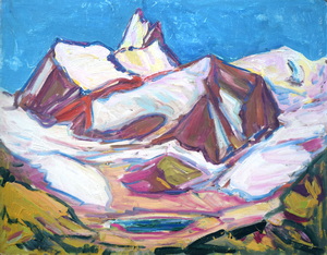Werkverzeichnis Nr. 425, um 1968, Weisshorn vom Meidsee aus gesehen, Öl auf Hartfaser, 56,5 x 71,0 cm
