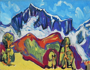 Werkverzeichnis Nr. 428, um 1968, Weisshorn in Blau, Öl auf Hartfaser, 56,7 x 71,0 cm, 
						Ausstellung: Deutsche Wohnen SE, Berin 2021	