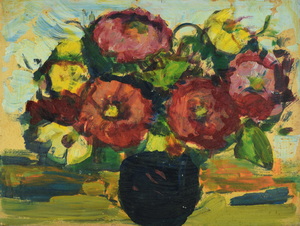 Werkverzeichnis Nr. 434 um 1968, Blumenstillleben, Öl auf Karton, 24,0 x 32,2 cm