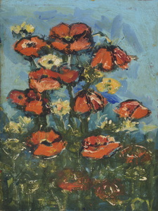 Werkverzeichnis Nr. 435 um 1968, Blumen auf einer Wiese, Öl auf Karton, 59,0 x 44,5 cm