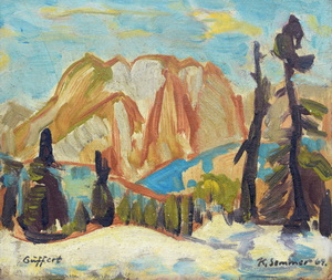 Werkverzeichnis Nr. 439, 1969, Guffert,  Öl auf Karton, 21,8 x 25,4 cm,
						bez. u.l.: Guffert, bez. u.r.: K. Sommer 69	 