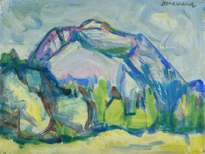 Werkverzeichnis Nr. 442, um 1969, Halbkugelförmiger Berg, Öl auf Karton, 24,5 x 32,7 cm
