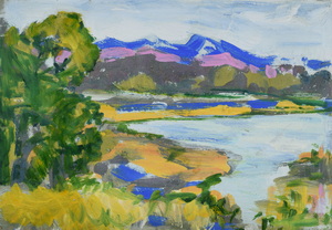 Werkverzeichnis Nr. 496, um 1969, Ostersee, Öl auf Karton, 24,7 x 36,0 cm
