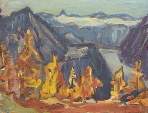 Werkverzeichnis Nr. 444, um 1969, Königsee vom Brandkopf, Öl auf Karton, 37,0 x 47,5 cm
