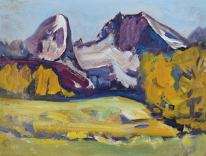 Werkverzeichnis Nr. 445, um 1969, Watzmann, Öl auf Karton, 37,5 x 49,0 cm