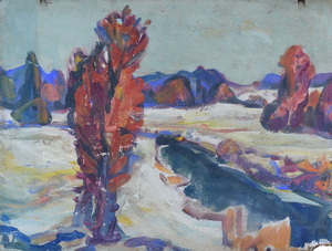 Werkverzeichnis Nr. 491, um 1969, Winterliche Mooslandschaft, Öl auf Karton, 51,2 x 67,8 cm