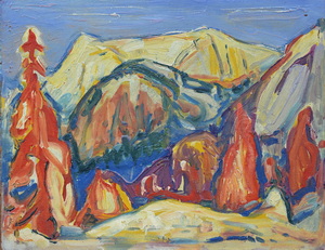 Werkverzeichnis Nr. 461, um 1969, Herzogstand und Heimgarten, Öl auf Karton, 56,5 x 71,0 cm