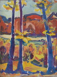 Werkverzeichnis Nr. 510, um 1969, Bäume , Wald und Gewässer, Öl auf Hartfaser, 59,0 x 44,6 cm
