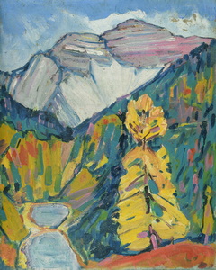 Werkverzeichnis Nr. 465, um 1969, Bergmassiv mit zwei kleinen Seen, Öl auf Hartfaser, 71,0 x 56,5 cm