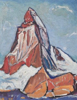 Werkverzeichnis Nr. 450, um 1969, Matterhorn, Öl auf Karton, 56,5 x 71,0 cm
