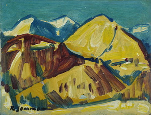 Werkverzeichnis Nr. 478, um 1969, Skizze einer Gebirgslandschaft, Öl auf Karton, 24,5 x 32,3 cm