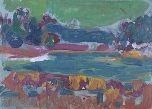 Werkverzeichnis Nr. 501, um 1969, Skizze Voralpensee, Öl auf Karton, 31,1 x 43,1 cm
