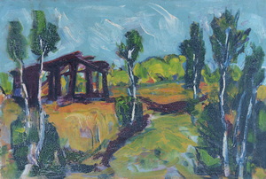Werkverzeichnis Nr. 488, um 1969, Dachauer Moos, Öl auf Karton, 40,2 x 60,0 cm
