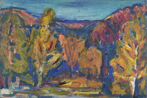 Werkverzeichnis Nr. 513, um 1969, Blick ins Mühltal bei Starnberg,  Öl auf Karton, 40,5 x 58,9 cm