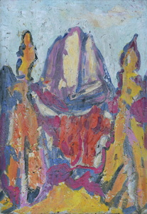 Werkverzeichnis Nr. 473, um 1969, Berg mit zwei Bäumen, Öl auf Karton, 57,0 x 39,8 cm