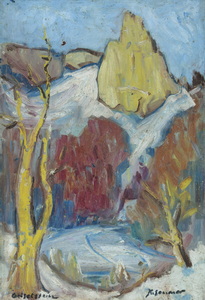 Werkverzeichnis Nr. 475, um 1969-1990, Geiselstein, Öl auf Karton, 57,2 x 39,7 cm, bez. u.l.: Geiselstein, sign. u.r.: K. Sommer