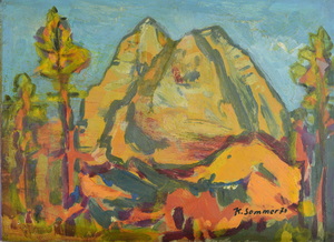 Werkverzeichnis Nr. 524, 1970, Watzmann mit Bäumen,Öl auf Karton, 38,3 x 53,2 cm,
						bez. u.r.: K. Sommer 70 