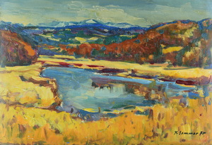 Werkverzeichnis Nr. 532, 1970, See mit Bergen, Öl auf Karton, 50,8 x 64,6 cm,
						bez. u.r.: K. Sommer 70