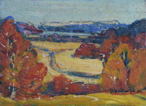 Werkverzeichnis Nr. 539, um 1970, Blick auf den Starnberger See, Öl auf Karton, 38,0 x 53,0 cm