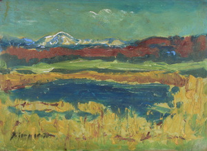 Werkverzeichnis Nr. 527, 1970, Voralpensee, Öl auf Karton, 38,3 x 52,8 cm