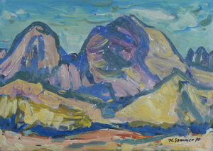 Werkverzeichnis Nr. 554, 1970, Bergmassiv, Öl auf Karton, 40,0 x 56,8 cm