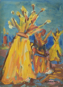 Werkverzeichnis Nr. 535, um 1970, Heugarbe, Öl auf Karton, 52,6 x 38,5 cm