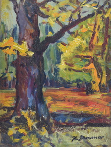 Werkverzeichnis Nr. 561, um 1970, Baum, Öl auf Karton, 35,5 x 26,0 cm
