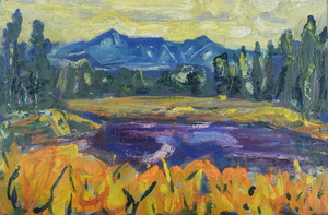 Werkverzeichnis Nr. 523,  1970, Ostersee, Öl auf Karton, 39,8 x 60,7 cm 