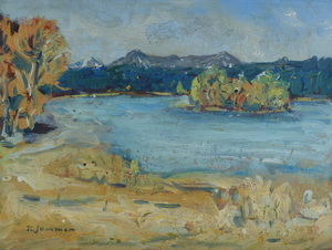Werkverzeichnis Nr. 544,  1970, Großer Ostersee, Öl auf Karton, 44,6 x 59,4 cm
