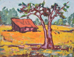 Werkverzeichnis Nr. 546, um 1970, Dachauer Moos, Öl auf Hartfaser, 56,8 x 71,0 cm