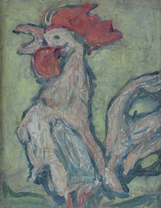 Werkverzeichnis Nr. 572, um 1970, Weißer Hansi, Öl auf Karton, 48,8 x 37,7 cm