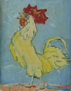 Werkverzeichnis Nr. 577, um 1970, Gelblicher Hansi nach links blickend, Öl auf Karton, 48,2 x 37,5 cm