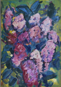 Werkverzeichnis Nr. 597, um 1971, Fliederblüten, Öl auf Karton, 32,8 x 22,8 cm
