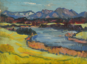 Werkverzeichnis Nr. 589, um 1971, Voralpüensee, Öl auf Hartfaser, 46,6 x 63,1 cm