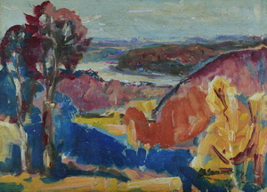 Werkverzeichnis Nr. 603, 1972, Blick auf die Isar, Öl auf Karton 38,5 x 53,2 cm,
						bez. u.r.:  K. Sommer 72