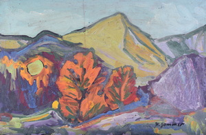 Werkverzeichnis Nr. 601 <br> 1972, Jochberg,  Öl auf Karton, 39,6 x 61,4 cm