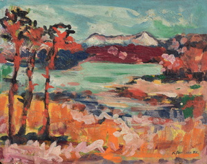 Werkverzeichnis Nr. 604,  1972, Großer Ostersee, Öl auf Hartfaser, 56,3 x 71,0 cm, bez. u.r.:  K. Sommer 72