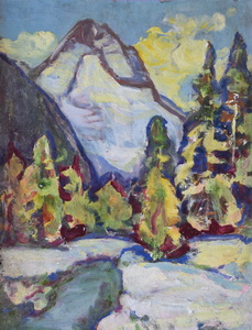 Werkverzeichnis Nr. 648, um 1972, Winterliche Berglandschaft, Öl auf Karton, 49,0 x 37,5cm