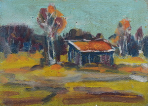 Werkverzeichnis Nr. 625, um 1972, Dachauer Moos, Öl auf Hartfaser, 15,0 x 21,4 cm
