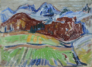 Werkverzeichnis Nr. 652, um 1972, Voralpenlandschaft, Öl auf Karton, 36,4 x 26,5 cm
