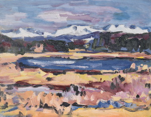 Werkverzeichnis Nr. 664,um 1972, Voralpensee, Öl auf Karton, 37,7 x 48,7 cm