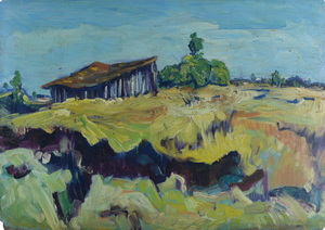 Werkverzeichnis Nr. 627, um 1972, Dachauer Moos, Öl auf Karton, 40,5 x 67,2 cm