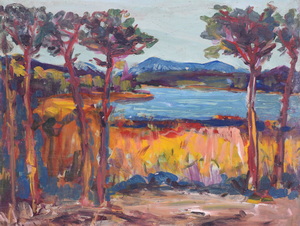 Werkverzeichnis Nr. 616, um 1972, Großer Ostersee, Öl auf Karton, 37,8 x 48,8 cm