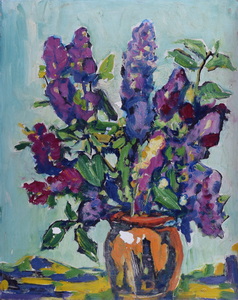 Werkverzeichnis Nr. 675, um 1972, Flieder, Öl auf Hartfaser, 71,0 x 56,7 cm