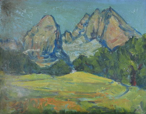 Werkverzeichnis Nr. 650, um 1972, Watzmann, Öl auf Karton, 38,0 x 48,7 cm
