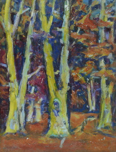 Werkverzeichnis Nr. 667, um 1972, Bäume, Öl auf Karton, 45,2 x 37,6 cm