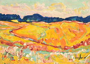 <figcaption>Werkverzeichnis Nr. 682, 1973, Weizenfelder, Öl auf Karton, 57,0 x 80,0 cm,
						bez. u.r.:  K. Sommer 73<br>