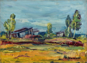 Werkverzeichnis Nr. 722, um 1973, Dachauer Moos, Öl auf Karton, 37,5 x 50,0 cm<br>
						bez. u.r.:  K. Sommer 